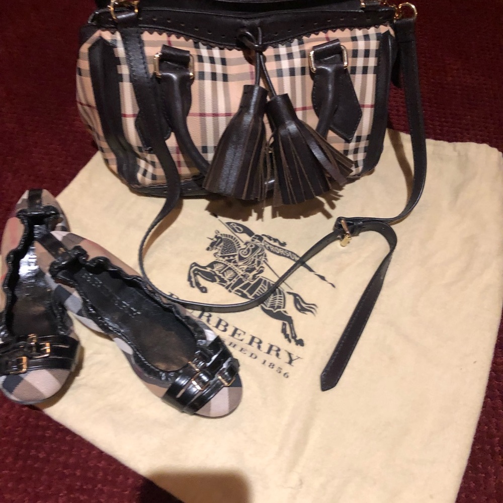 Burberry bag and Burberry slip on shoes